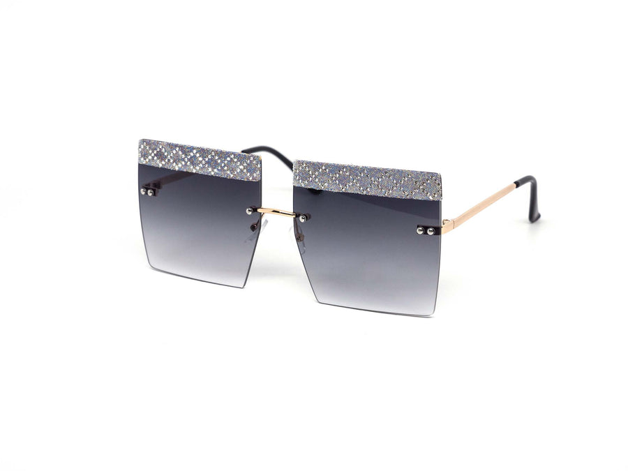 12 Pack: Rimless Laced Rhinestone Square Wholesale Sunglasses
