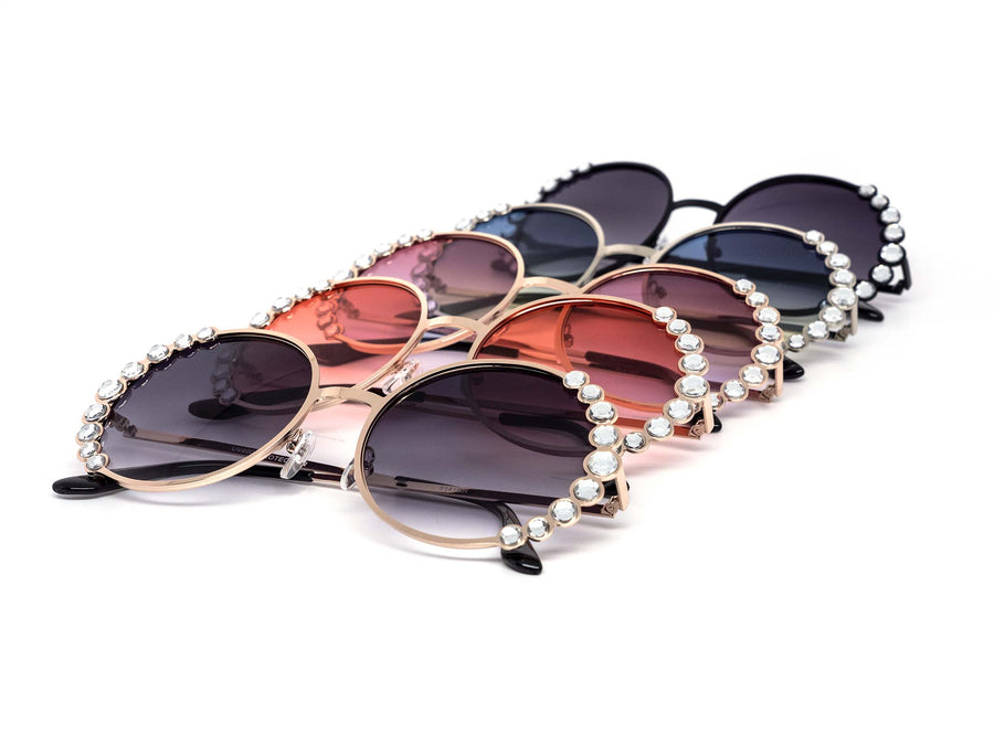 12 Pack: Circle Wing Rhinestone Wholesale Sunglasses