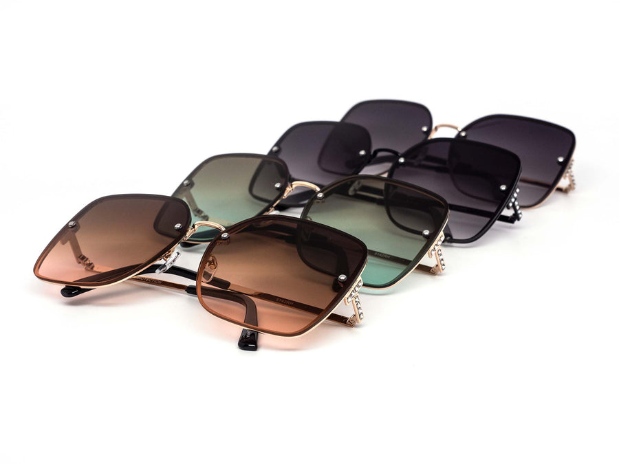 12 Pack: Elegant Rimless T Rhinestone Accent Gradient Wholesale Sunglasses