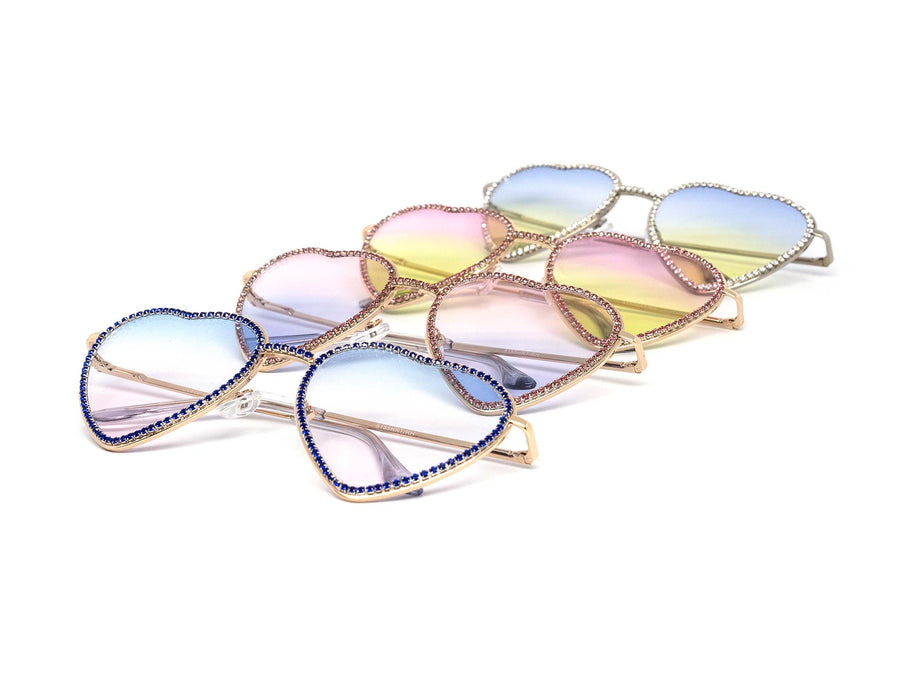 12 Pack: Infused Rhinestone Heart Metal Duotone Wholesale Sunglasses