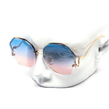 12 Pack: Round Wavy Miter-cut Rimless Duotone Wholesale Sunglasses