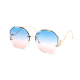 12 Pack: Round Wavy Miter-cut Rimless Duotone Wholesale Sunglasses