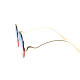 12 Pack: Round Wavy Miter-cut Rimless Duotone Wholesale Sunglasses
