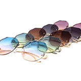 12 Pack: Round Wavy Miter-cut Rimless Duotone Wholesale Sunglasses
