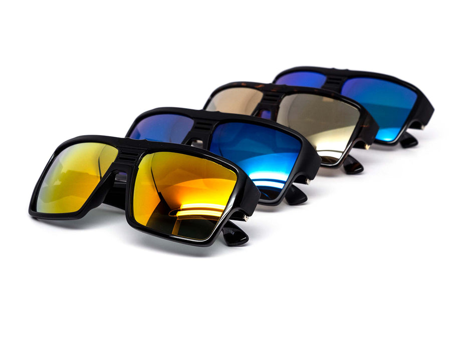 12 Pack: Retro Renegade Square Mirror Wholesale Sunglasses