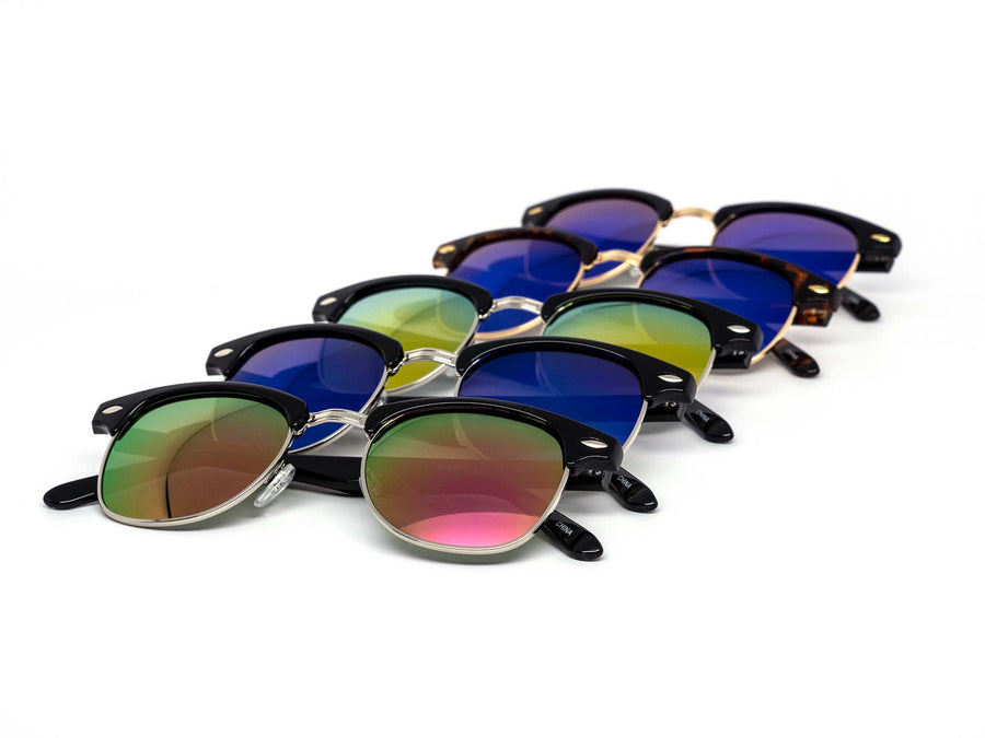 12 Pack: Classy Retro Clubber Mirror Wholesale Sunglasses