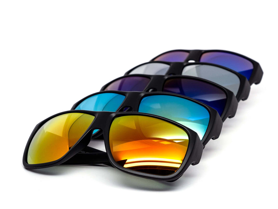 12 Pack: Matte Black Kush Mirror Wrap-around Wholesale Sunglasses