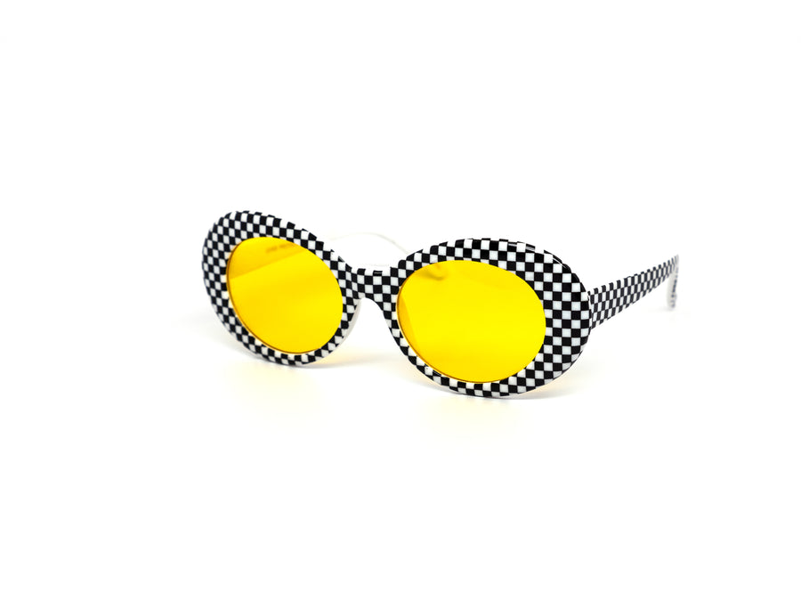 12 Pack: Trendy Retro Checkered Oval Color Wholesale Sunglasses