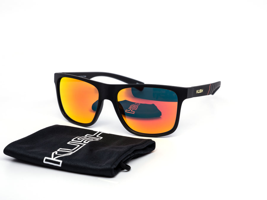 12 Pack: Kush Metallic Logo Rebel Mirror with Pouch Wholesale Sunglasses