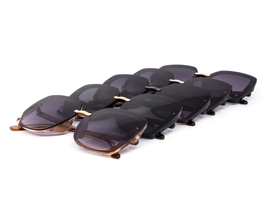 12 Pack: Minimalist Sleek Gold Corner Accented Gradient Wholesale Sunglasses
