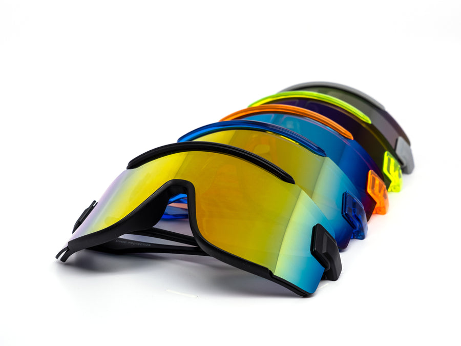 12 Pack: Modern Sports Shield Wrapper Mirror Wholesale Sunglasses