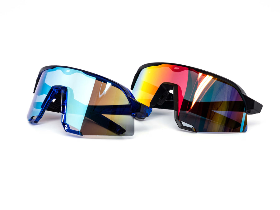 12 Pack: Prospec Sports Performance Shield Burnt Mirror Wholesale Sunglasses