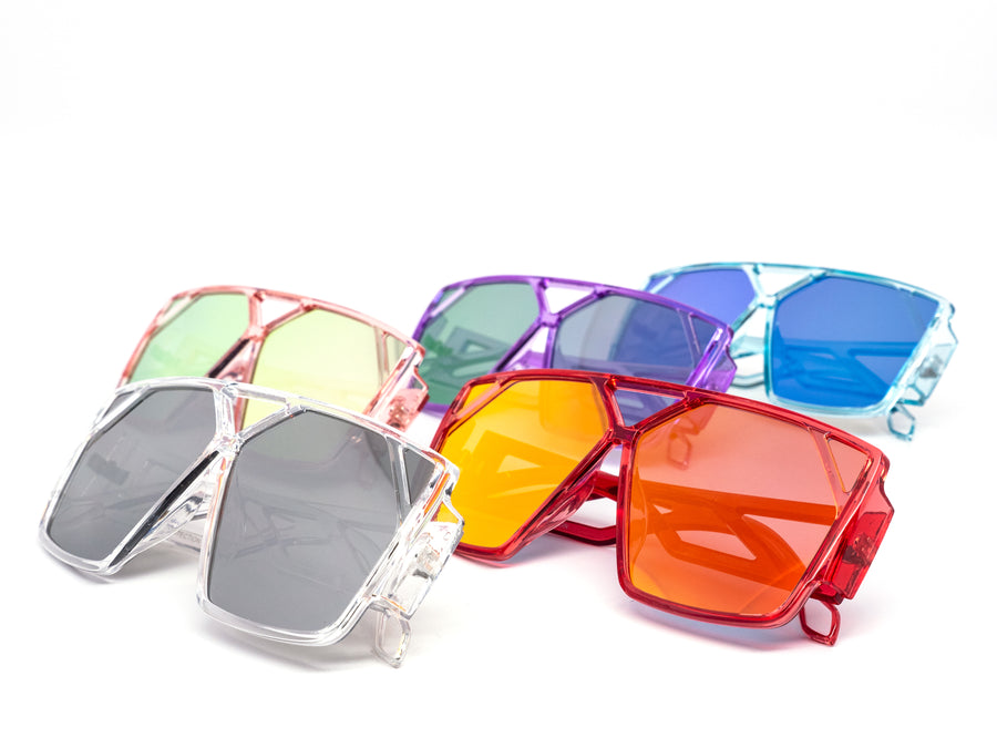 12 Pack: Unique Oversized Skeleton Color Mirror Wholesale Sunglasses