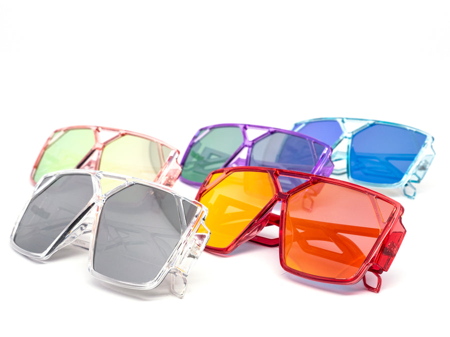 12 Pack: Unique Oversized Skeleton Color Mirror Wholesale Sunglasses