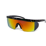 12 Pack: Flat-top Sports Shield Retro Splash Wholesale Sunglasses