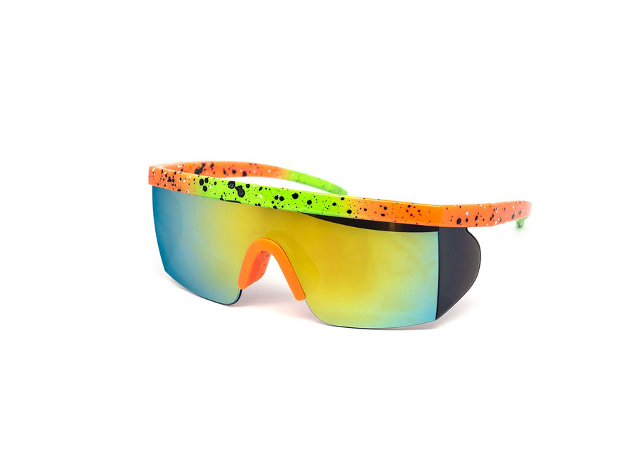 12 Pack: Flat-top Sports Shield Retro Splash Wholesale Sunglasses