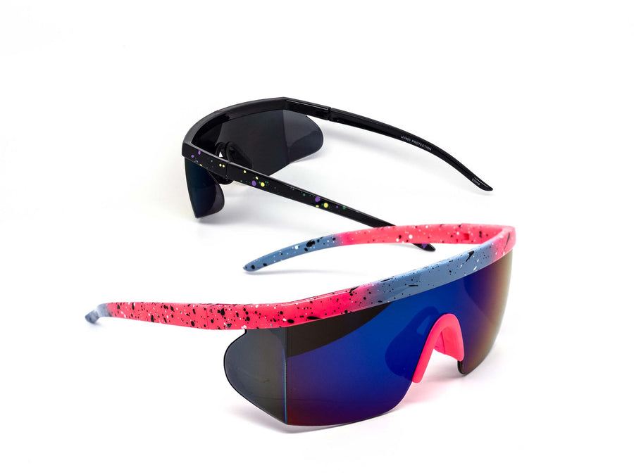 12 Pack: Flat-top Sports Shield Retro Splash Wholesale Sunglasses
