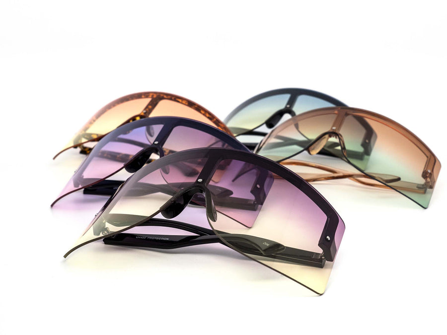 12 Pack: Rimless Face Shield Wrapper Duo-tone Wholesale Sunglasses
