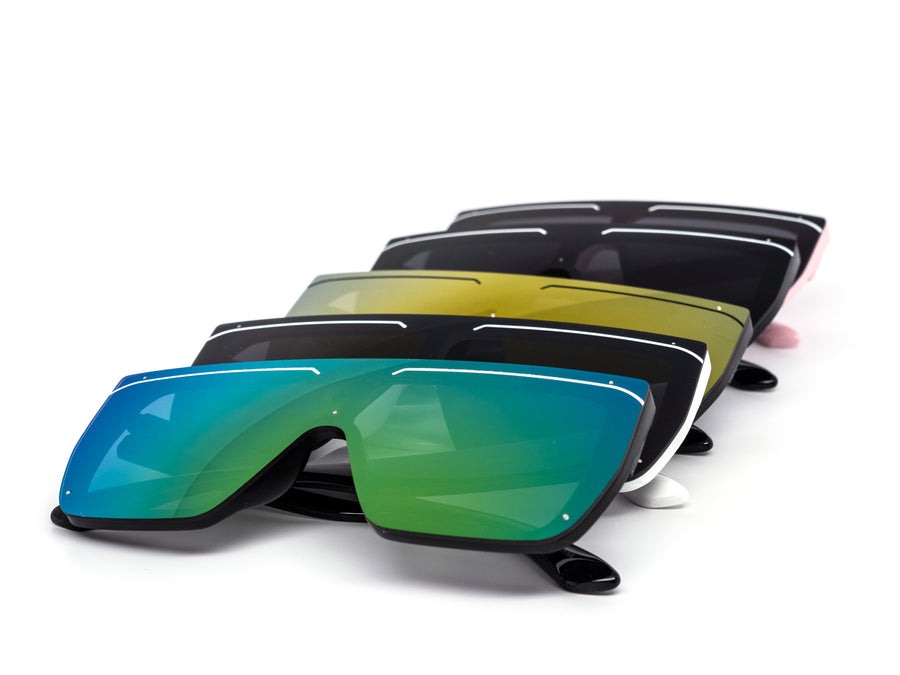 12 Pack: Sleek Oversized Edgeless Flat Shield Wholesale Sunglasses