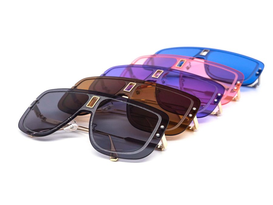 12 Pack: Oversized Rimless Color One-piece Aviator Wholesale Sunglasses