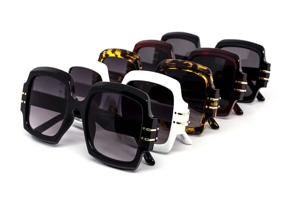 12 Pack: Classy Oversized  Square Gold Accent Gradient Wholesale Sunglasses
