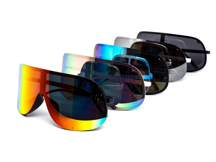 12 Pack: Oversized Rimless Contour Shield Wrapper Mirror Wholesale Sunglasses
