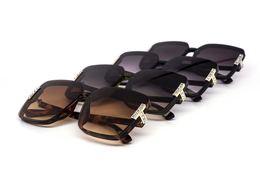12 Pack: Oversized Posh Rimless T Rhinestone Gradient Wholesale Sunglasses