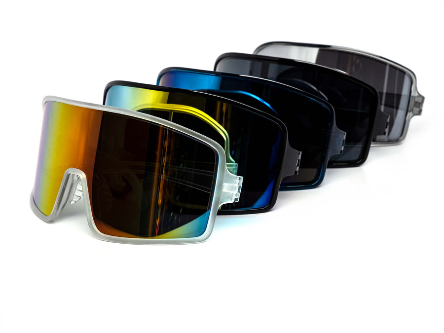12 Pack: Full frame Oversized Sports Shield Mirror Wholesale Sunglasses