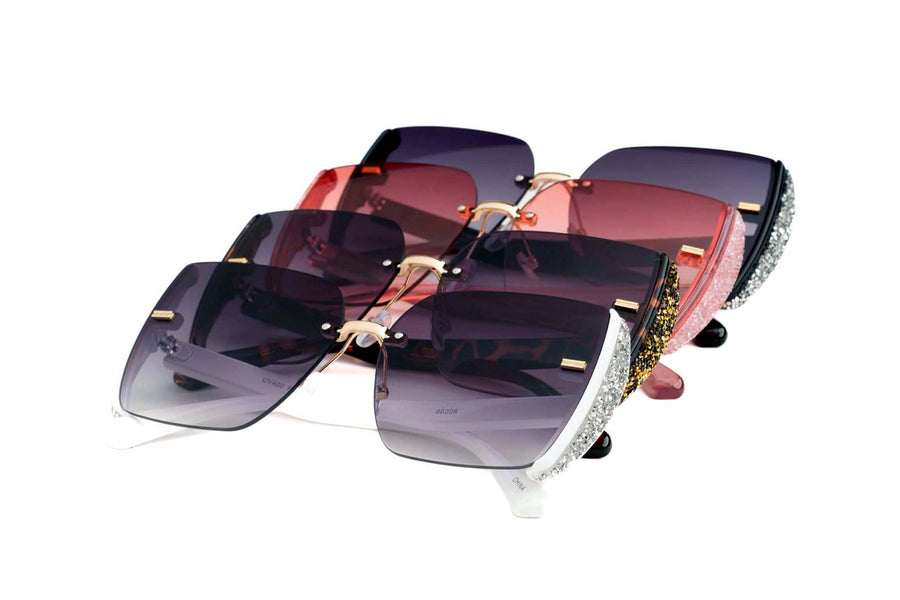 12 Pack: Rhinestone Side Speckle Blade Gradient Wholesale Sunglasses