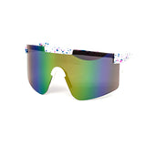 12 Pack: Splatter Oversized Sports Shield Burnt Mirror Wholesale Sunglasses