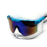 12 Pack: Splatter Oversized Sports Shield Burnt Mirror Wholesale Sunglasses
