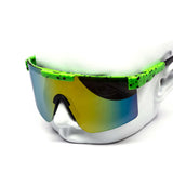 12 Pack: Splatter Oversized Sports Shield Burnt Mirror Wholesale Sunglasses