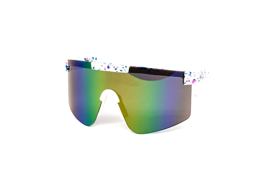 12 Pack: Splatter Oversized Sports Shield Burnt Mirror Wholesale Sunglasses