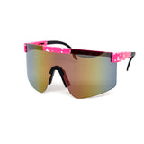 12 Pack: Splatter Oversized Sports Shield Burnt Mirror Wholesale Sunglasses