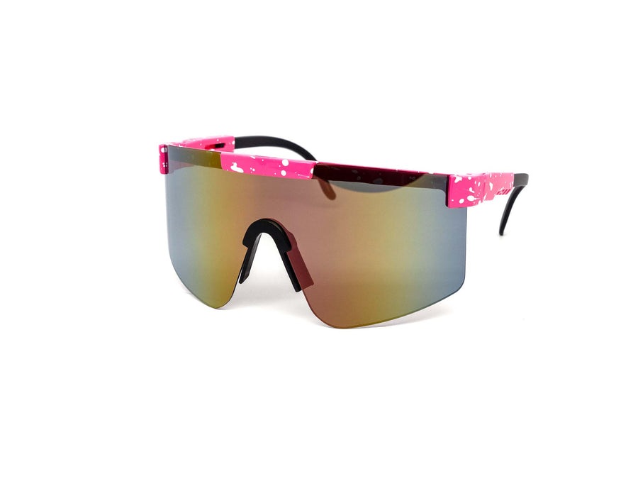 12 Pack: Splatter Oversized Sports Shield Burnt Mirror Wholesale Sunglasses