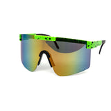 12 Pack: Splatter Oversized Sports Shield Burnt Mirror Wholesale Sunglasses