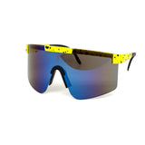 12 Pack: Splatter Oversized Sports Shield Burnt Mirror Wholesale Sunglasses