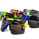 12 Pack: Splatter Oversized Sports Shield Burnt Mirror Wholesale Sunglasses