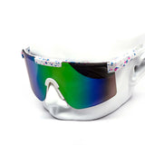 12 Pack: Splatter Oversized Sports Shield Burnt Mirror Wholesale Sunglasses