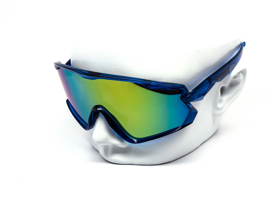 12 Pack: Full Frame Sports Shield Burnt Mirror Wholesale Sunglasses