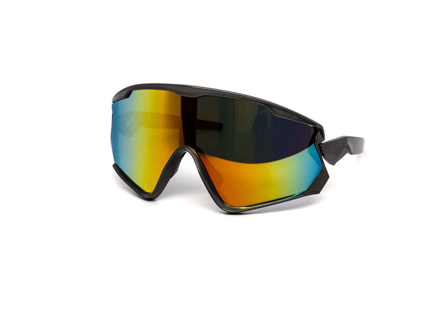 12 Pack: Full Frame Sports Shield Burnt Mirror Wholesale Sunglasses