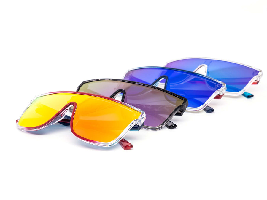 12 Pack: Oversized One-Piece Gradient Crystal Reflective Mirror Wholesale Sunglasses