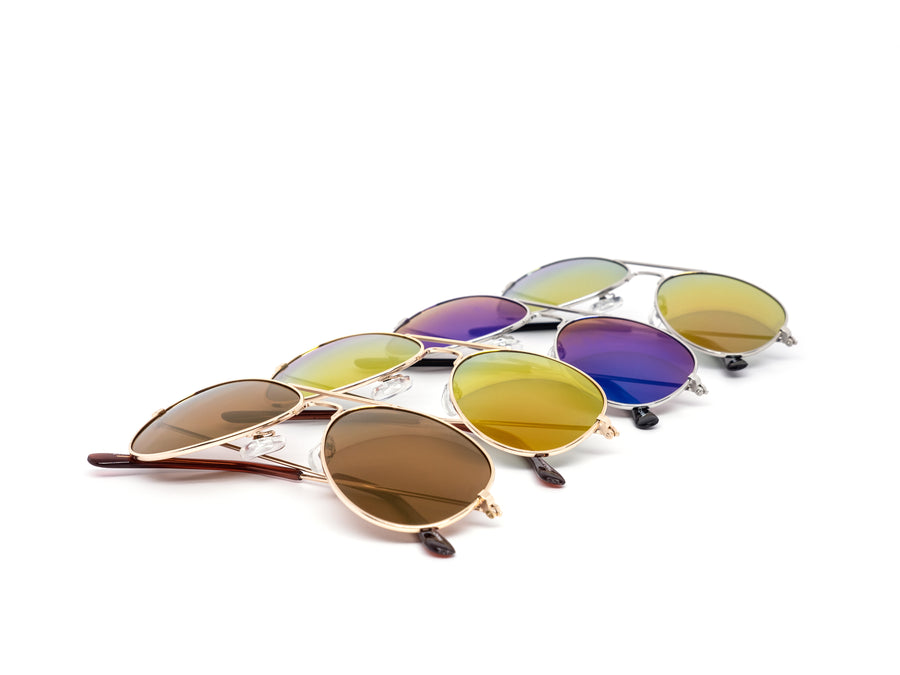 12 Pack: Kids Aviator Color Mirror Wholesale Sunglasses