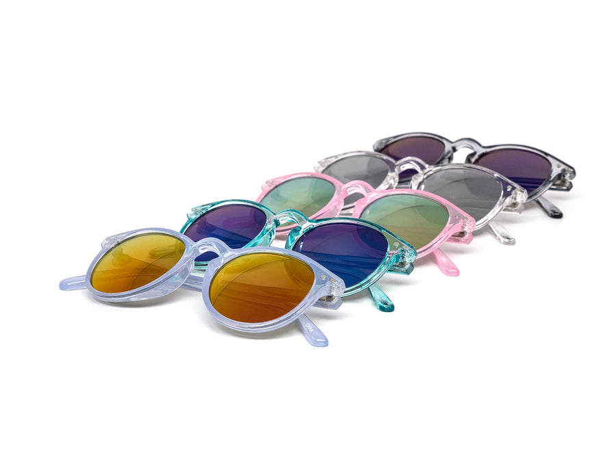12 Pack: Kids Minimalist Frosty Round Color Mirror Wholesale Sunglasses