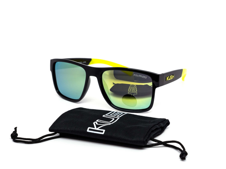 12 Pack: Polarized Kush Square Mirror Wholesale Sunglasses with Pouch